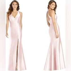 New Alfred Sung Satin Twill Halter Neck Gown Blush Pink